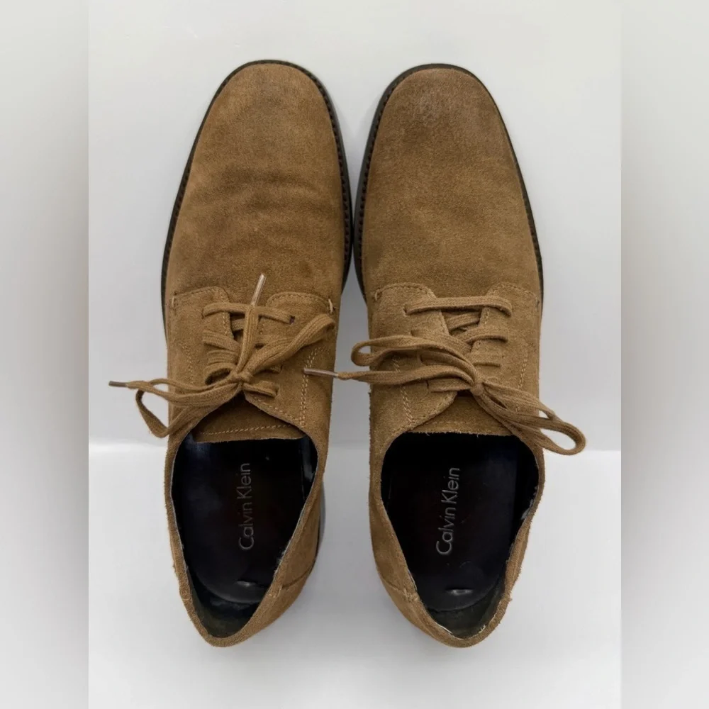 Calvin Klein Men's Size 9 Tan Suede Derby Dress Casual Oxford Shoes